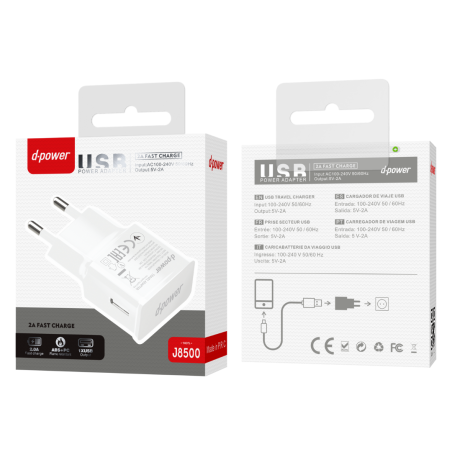 Adaptateur Secteur USB - D-power J8500 - Blan | Smarty Paris